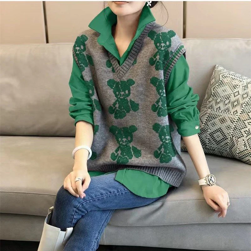 Top Trends: Fashion Lapel Spliced Loose Casual Cartoon Shirts Women&#039;s Clothing 2023 Autumn Winter Oversized Korean Tops Commuter Blouses Shoppable Styles