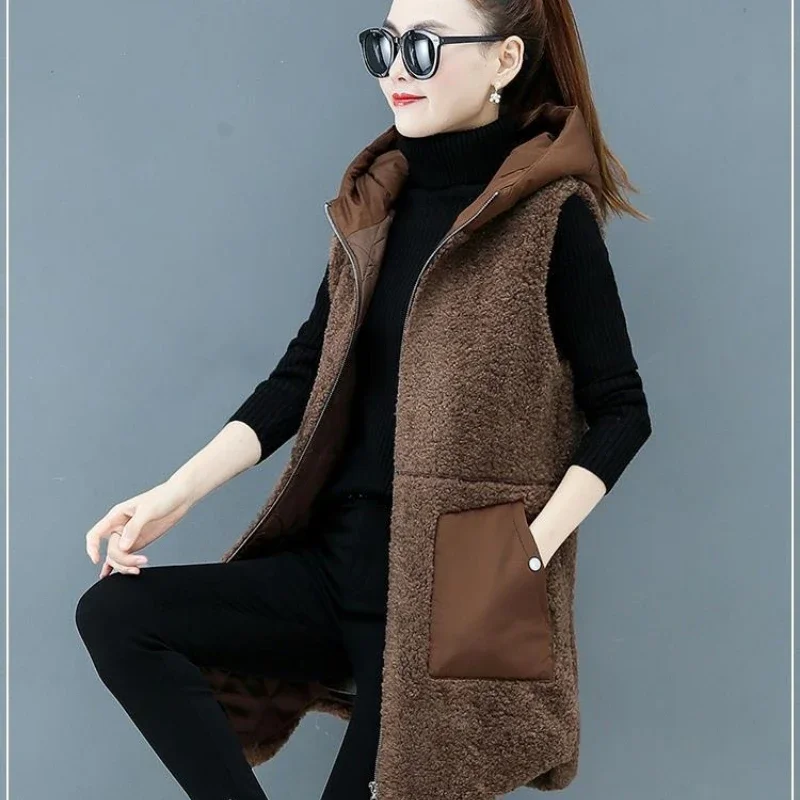 Top Trends: Women Lamb Wool Vest Coat Autumn Winter Warm Hooded Cardigan Sleeveless Tops Plus Size Loose Korean Fashion Thick Shoppable Styles - Image 5