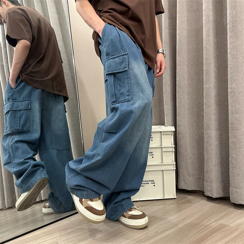 Top Trends: Men Jeans Loose Straight Wide Leg Denim Pants Men&#039;s Hip Hop Streetwear Skateboard Neutral Denim Trousers Mopping Cargo Jeans Shoppable Styles