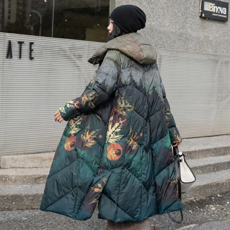 Top Trends: 90% White Duck Down Long Jackets Woman Thick Warm Hooded Down Overcoats 2023 Fashion Autumn Winter Loose Casual Print Outerwear Shoppable Styles