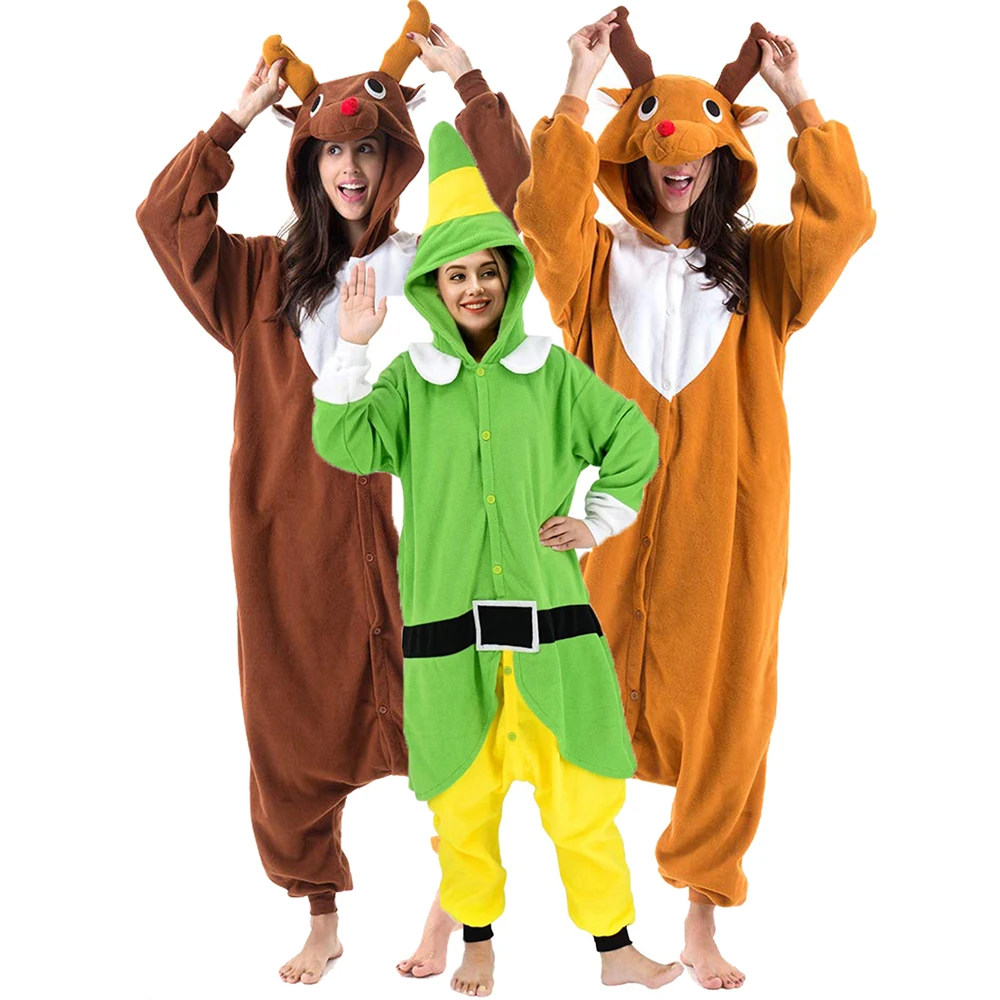 Top Trends: Christmas Onesie Deer Brown Halloween Animal Kigurumi Pajamas Adult One-Piece Pijama Winter Cartoon Jumpsuit Sleepwear Shoppable Styles