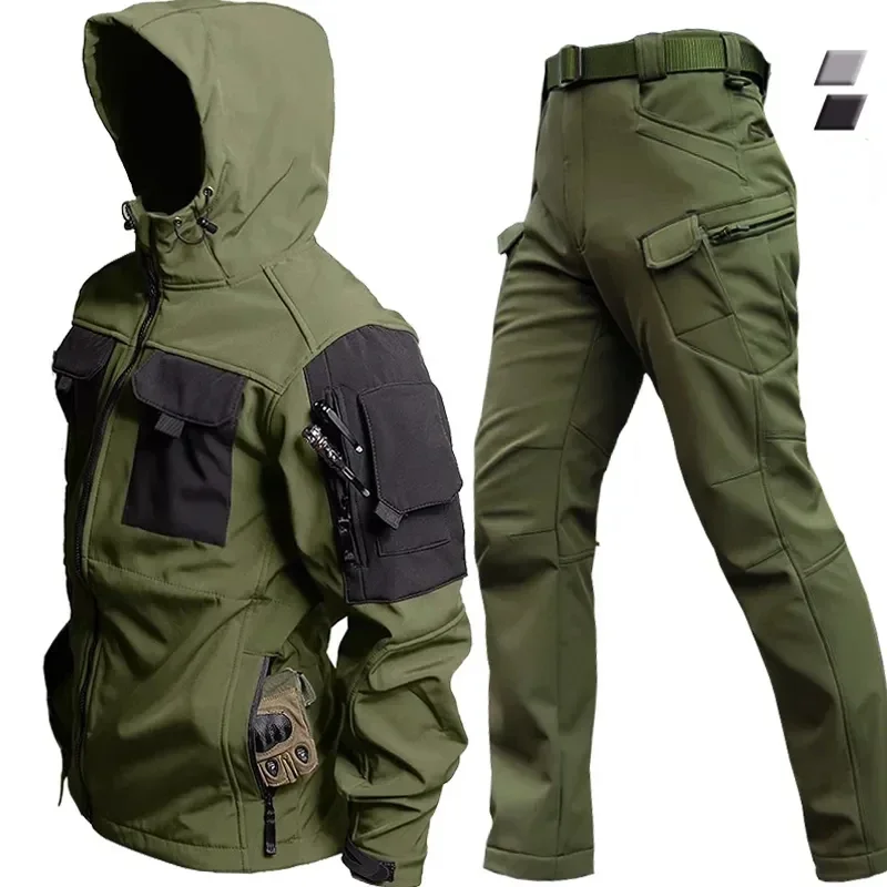 Top Trends: Soft Shell Military Suit Men Waterproof Tactical 2 Pcs Set Shark Skin Windproof Hooded Jacket Multi-pockets Cargo Pants Uniforms Shoppable Styles