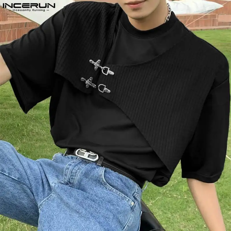 Top Trends: INCERUN Tops 2023 Korean Style New Men Splicing Design T-shirts Casual Streetwear Male Metal Buckle Short Sleeved Camiseta S-5XL Shoppable Styles