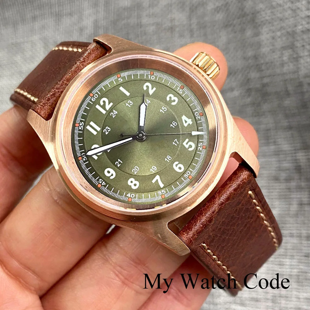 Top Trends: 36mm Real Bronze Pilot Mechanical Watch Men 200m Water Resistant Diver Wristwatch Luminous Hand Flat Sapphire NH35 Outdoor Gift Shoppable Styles