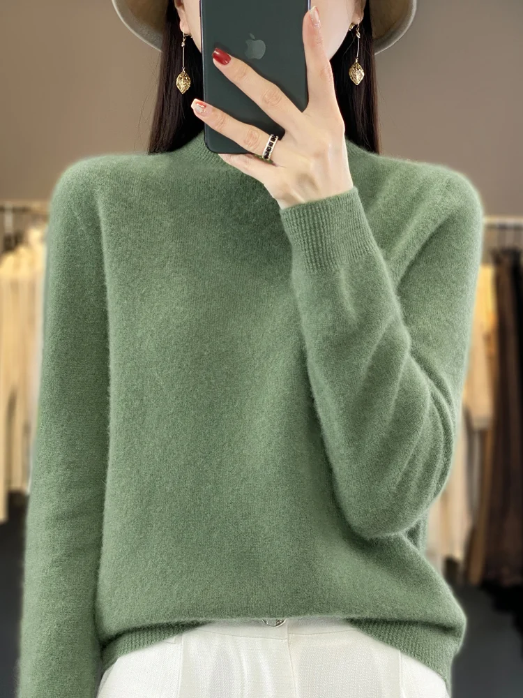 Top Trends: 100% Merino Wool Pullover Sweater Women Mock Neck Basic Long Sleeve Autumn Winter Cashmere Knitted Jumper Korean Fashion Tops Shoppable Styles