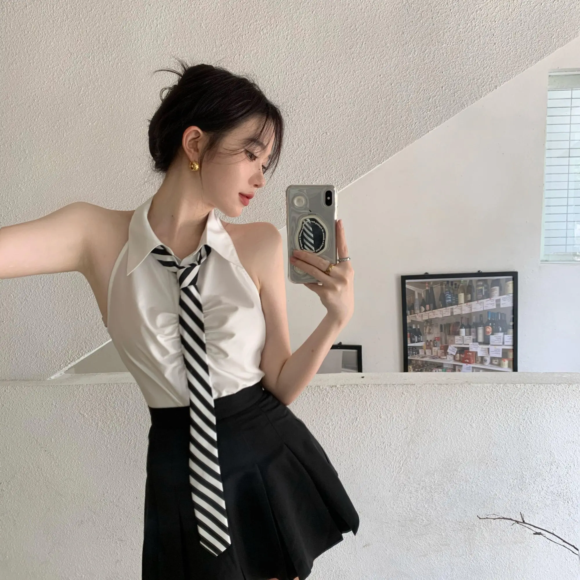 Top Trends: 2023 Summer Japan Korea Style Uniform Sexy Girls Sleeveless Fold Design Short Shirt High Waist Half Skirt Two-piece Jk Set G844 Shoppable Styles