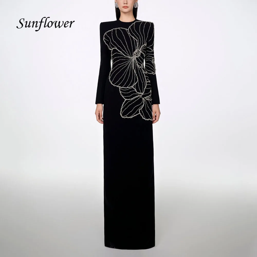 Top Trends: Sunflower Black O-Neck Beading Mermaid Evening Dresses Saudi Arabia Backless Slim Crepe Long Sleeve Occasion Dresses Party Gown Shoppable Styles