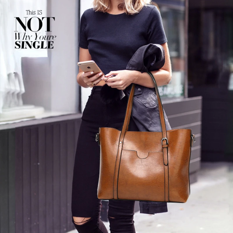 Top Trends: Fashion Casual Women Shoulder Bag PU Leather Tote Handbag Female Shopping Bags Soft Leather Lady Purse Bag High Capacity Totes Shoppable Styles