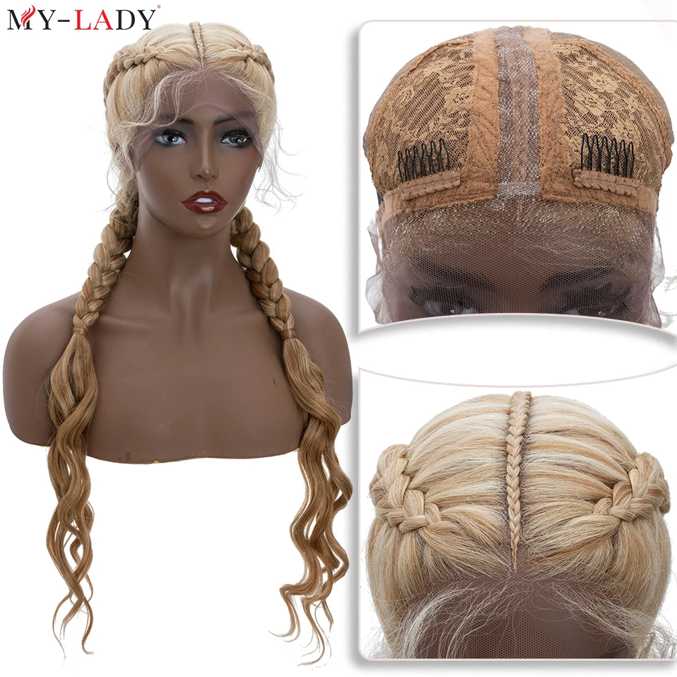 Top Trends: My-Lady Synthetic Wig Braids Lace Front Wig With African Braid Lace Frontal Cornrow Braid Afro Wig 26'' Brazilian Braiding Wig Shoppable Styles