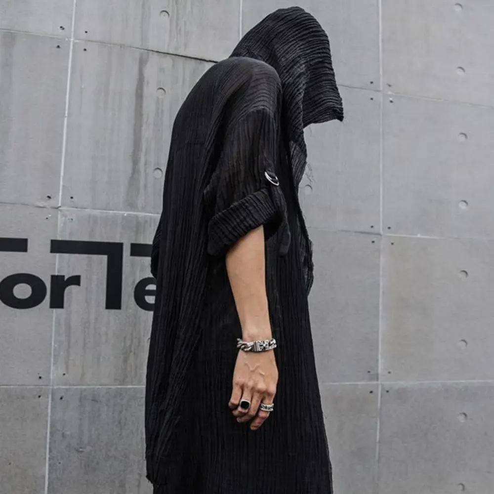 Top Trends: Nightclub DJ Hooded Cardigan Punk Rock Hip Hop Long Shirt Black Hooded Cloak Men New Oversize Blouse Gothic Vintage Streetwear Shoppable Styles