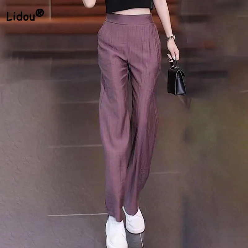 Top Trends: Simplicity Casual Women's Solid Elastic High Waist Trousers Fashion All-match Straight Wide Leg Pants Summer Female Clothing Shoppable Styles