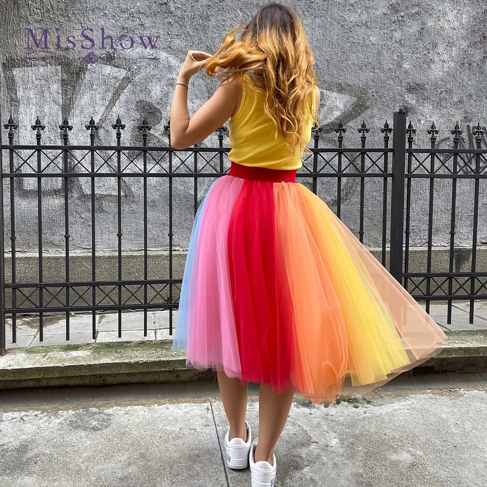 Top Trends: MisShow Womens Rainbow Tutu Skirt Petticoat Layered Tulle Birthday Party Skirt Girls Colorful Halloween Costumes Jupon Faldas Shoppable Styles