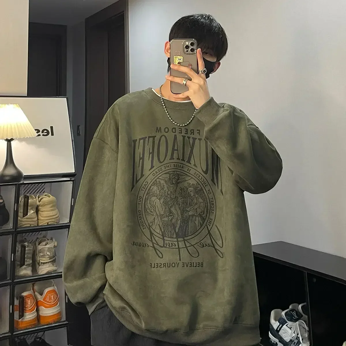 Top Trends: Heavyweight Autumn And Winter Round Neck Sweatshirt Men Ins Trend Brand American Retro Loose Versatile Top Trendy Couple Hoodie Shoppable Styles