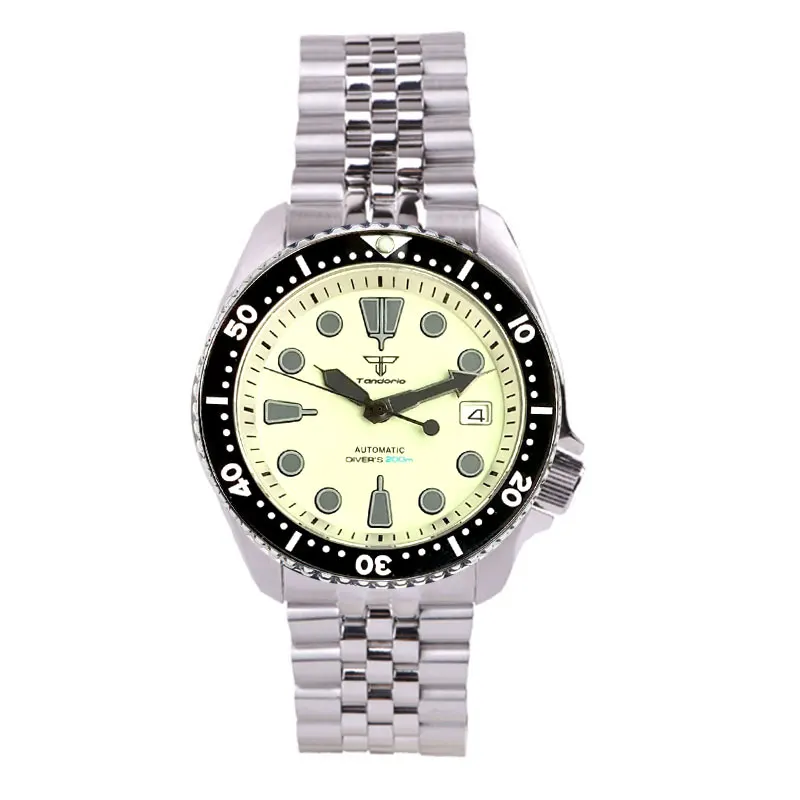 Top Trends: Tandorio 41mm NH35A 200M Waterproof Dive Automatic Watch Men Green Luminous Dial Sapphire Glass SKX Stainless Steel Bracelet Shoppable Styles