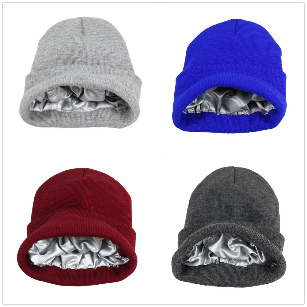 Top Trends: Men Women Satin Lined Knit Beanie Hat Acrylic Winter Caps Silky Lining Soft Slouchy Warm Cuffed Bonnets Also For Youth Boy Girl Shoppable Styles