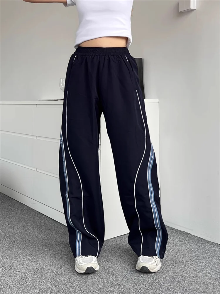 Top Trends: Deeptown Y2K Vintage Navy Blue Track Pants Women Streetwear Wide Leg Sweatpants Oversized American Retro Striped Sports Trousers Shoppable Styles