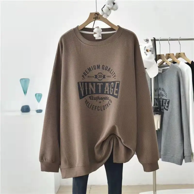 Top Trends: Spring Autumn Vintage Printing Letter Hoodies Long Sleeve O-Neck Loose All-match Solid Pullovers Casual Fashion Women Clothing Shoppable Styles