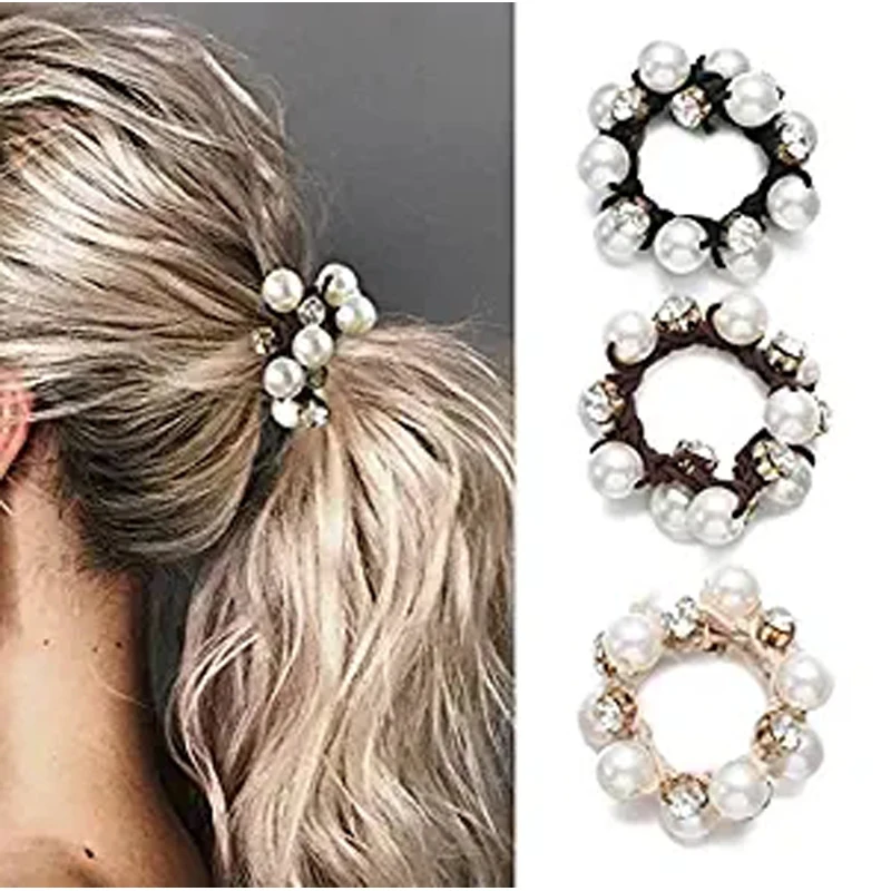 Top Trends: Fashion Pearl Crystal Rhinestone Hair Rope For Women Rough Tie Ponytail Ins Hair Ring Net Red Tie Simple Woven Elastic Headrope Shoppable Styles