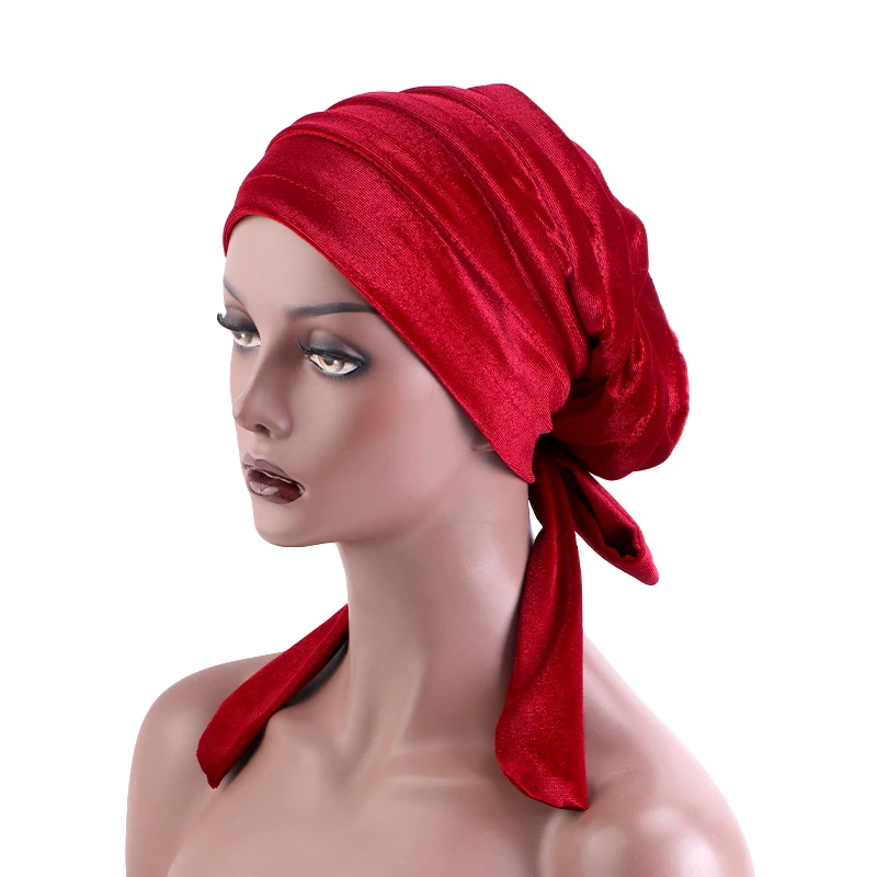 Top Trends: New Women Velvet Rasta Turban With Ribbon Head Wrap Beanie Hair Loss Chemo Slouchy Baggy Cap Bonnet African Nigerian Headwear Shoppable Styles - Image 4