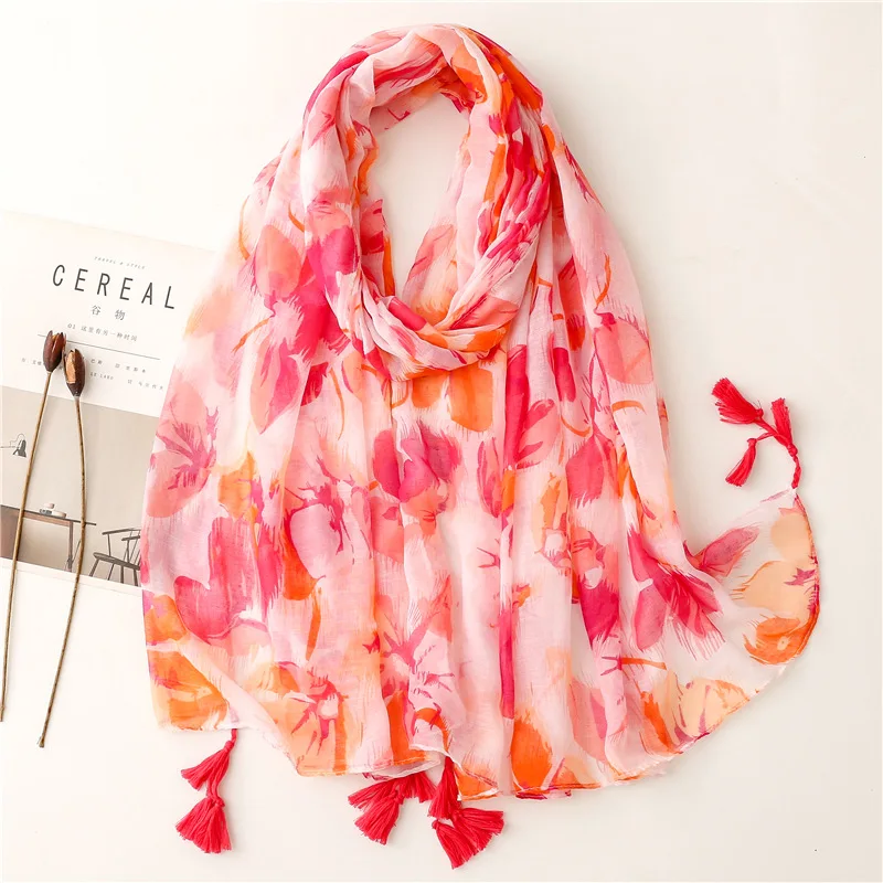 Top Trends: 2024 Fashion Aztec Floral Thin Tassel Viscose Shawl Scarf Lady Print Soft Pashmina Stole Wrap Snood Bufandas Muslim Hijab Sjaal Shoppable Styles - Image 3