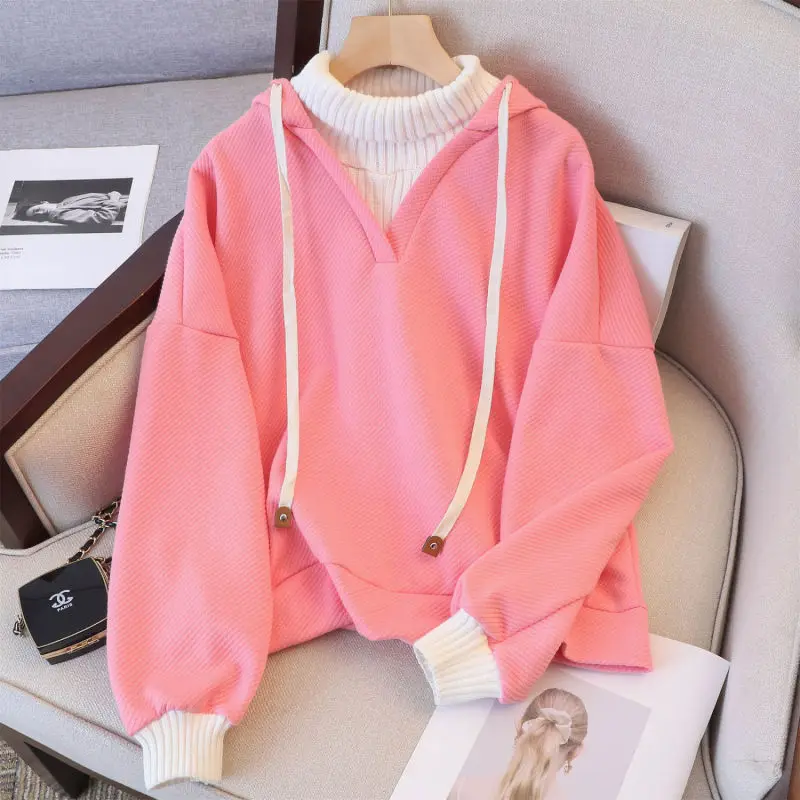 Top Trends: 2023 New Autumn And Winter Fashion Minimalist Reduced Age Woolen Collar Patchwork Casual Loose Oversized Design Feel Hoodie Shoppable Styles