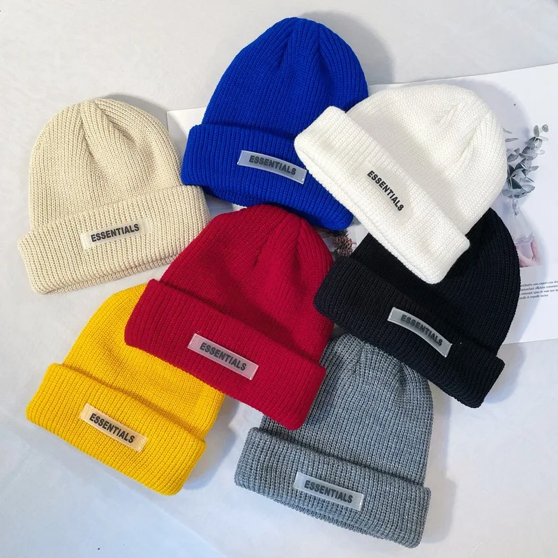 Top Trends: Essentials Skullies Beanies Men Women Skullcap Autumn Knitted Winter Hat Seven Colors Hip Hop Streetwear Cap Letter Thick Bonnet Shoppable Styles