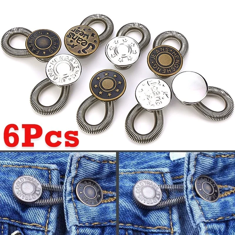 Top Trends: 6PCS New Retractable Nail-free Spring Expansion Waist Button Jeans Waist Extension Extension Universal Adjustable Button Shoppable Styles