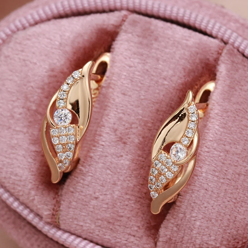 Top Trends: 585 Rose Gold Main White Zircon Clip Earrings Heart & Arrow Stone Cut Compact Crystal Fashion Party Jewelry Russia Gold Earrings Shoppable Styles