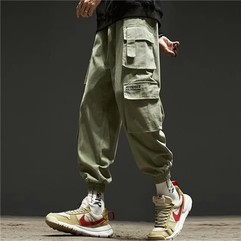 Top Trends: Fashion Solid Color Printing Letter Waist Drawcord Multiple Pockets Cargo Pants Man Classic Foot-binding All-match Trousers Shoppable Styles