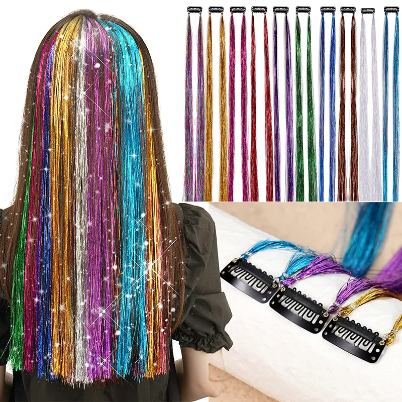 Top Trends: 10Pack Sparkle Tinsel Clip On In Hair Extensions For Girls Women Glitter Party Hair Accessories Rainbow Colored Bling Hair Piece Shoppable Styles