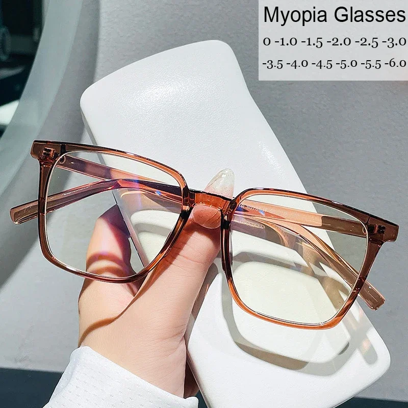 Top Trends: Fashion Trend Anti Blue Light Blocking Minus Glasses Women Men Computer Eyewear Ultralight Square Myopia Eyeglasses 0 To -6.0 Shoppable Styles