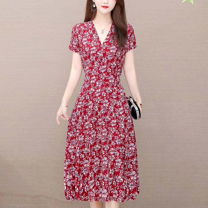 Top Trends: New Fashion 2023 Summer Dresses For Women V-Neck Plus Size Woman Cothing Loose Short Sleeve Women Print Dresses Shoppable Styles