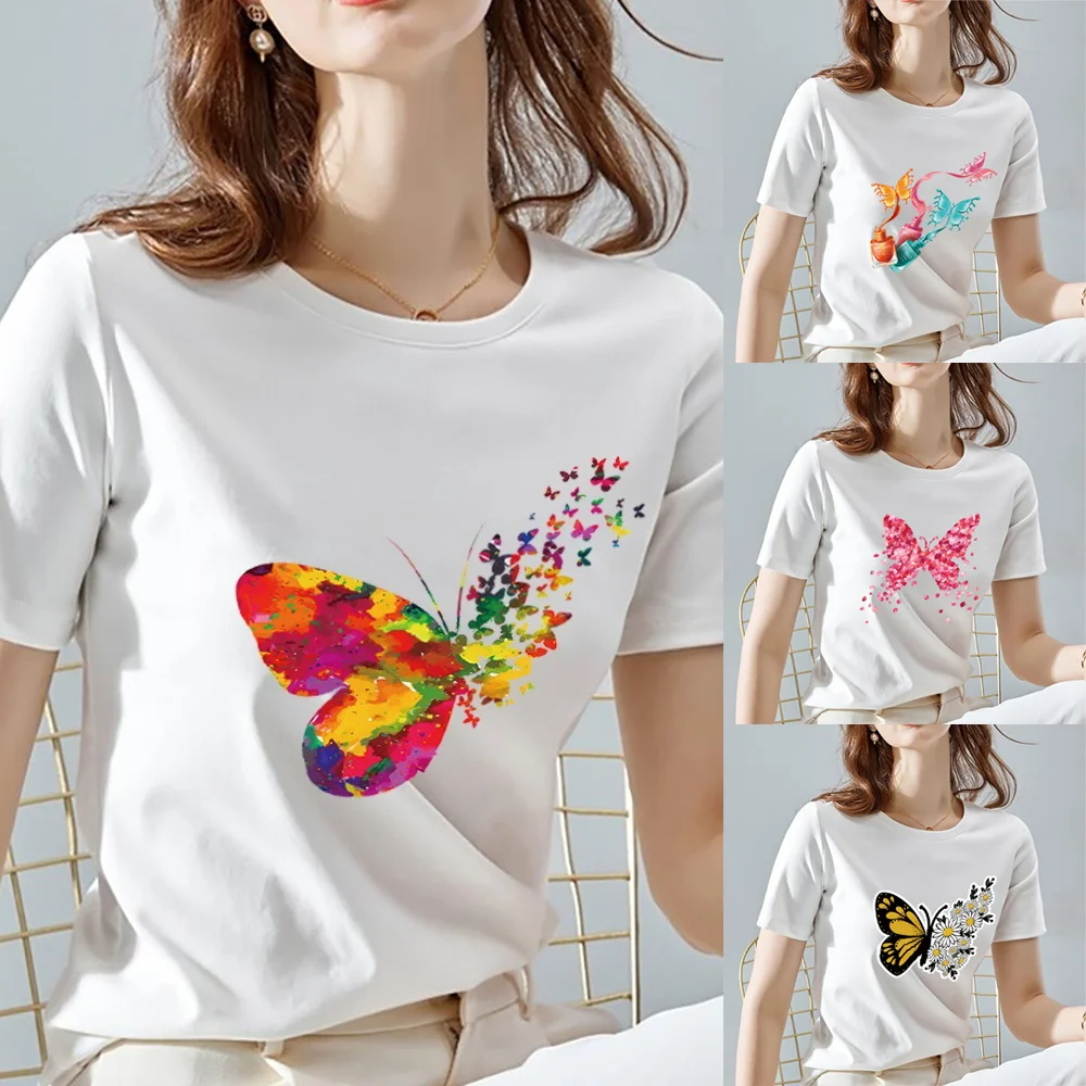 Top Trends: T Shirt Women Summer New Short Sleeve Butterfly Print Clothing Women's T-Shirt Harajuku Graphic Clothing Women's Top Shoppable Styles