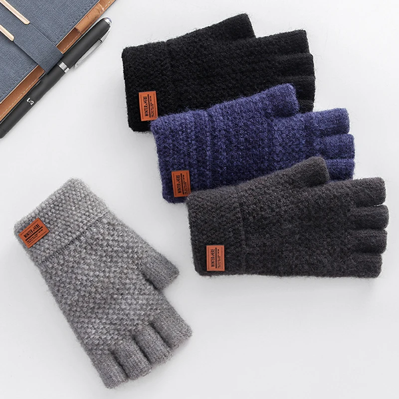 Top Trends: Wool Fingerless Knitting Glove Men Winter Warm Flexible Fingerless Gloves Unisex Solid Color Outdoor Thicken Touchscreen Glove Shoppable Styles