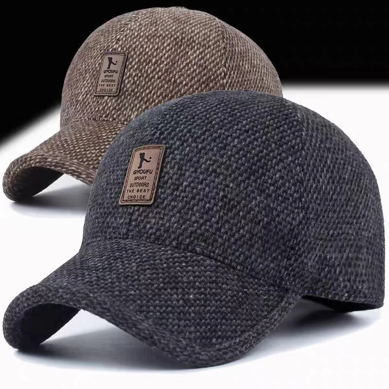 Top Trends: Fashion Baseball Cap Woolen Knitted Winter Ear Cover Baseball Cap Men Thicken Warm Hats With Earflaps Sport Golf Hats Snapback Shoppable Styles