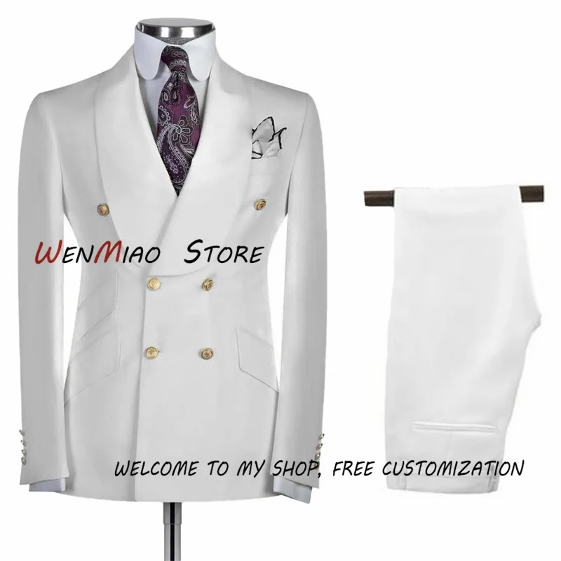 Top Trends: Men's White Double Breasted Suit, Formal Blazer Pants, Male Slim Fit Outfit, Wedding Groom Tuxedo, 2 Piece Shoppable Styles