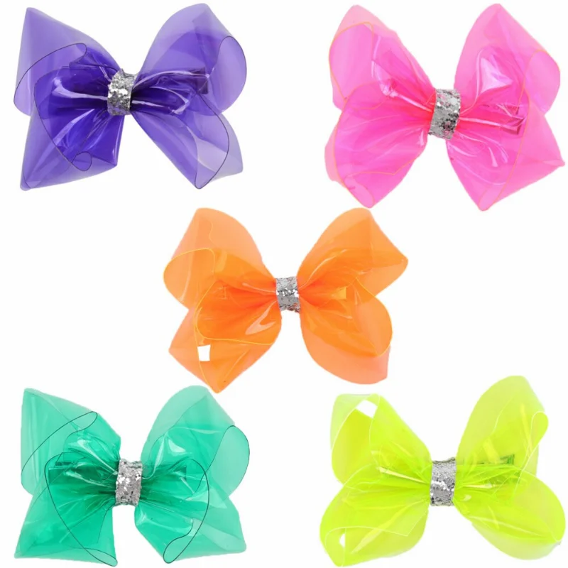 Top Trends: 4" Waterproof Jelly Bows Hair Bows For Girls With Clips Glitter Knot Pool Swim Bows Solid Hairpins Fashion Kids Headwear Shoppable Styles - Image 5