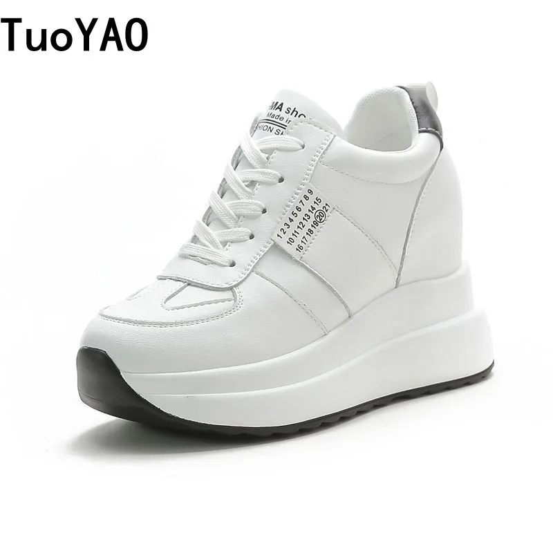 Top Trends: Spring Autumn 9cm Platform Wedge Sneakers New Women Sports Shoes Genuine Leather Footwear Black Fashion Sneakers Summer Shoes Shoppable Styles