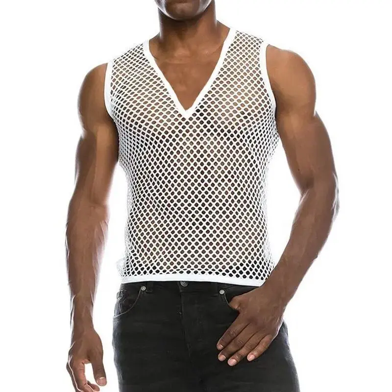 Top Trends: Tops 2023 Summer Fashion New Man Sling Round Neck Sleeveless Breathable Mesh Men's Clothing Hollow Loose Tank Tops Shoppable Styles - Image 2