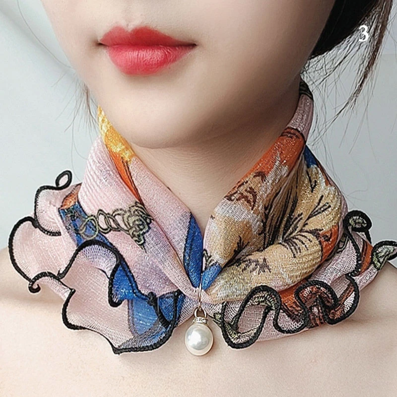 Top Trends: Mesh Pearl Pendant Fake Collar Elegant Printed Women False Collar Ruffle Lace Small Scarf Shiny Headware Dress Accessories Shoppable Styles