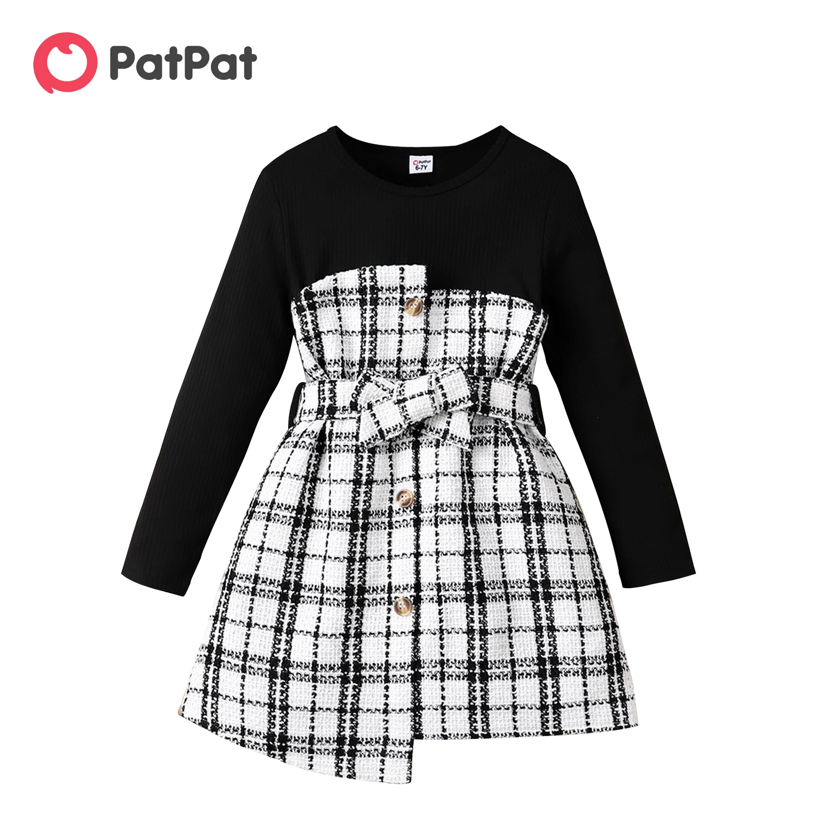 Top Trends: PatPat Dress For Girl Kid Girl Plaid Tweed Splice Button Design Irregular Hem Long-sleeve Girl Dresses For 5-12 Y Shoppable Styles