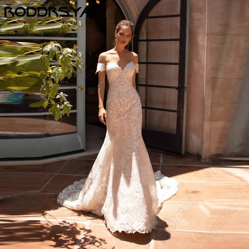 Top Trends: RODDRSYA Off Shoulder Mermaid Wedding Dress Sweetheart-Neck Backless Vestido De Noiva Casamento Romantic Lace Tulle Bride Party Shoppable Styles