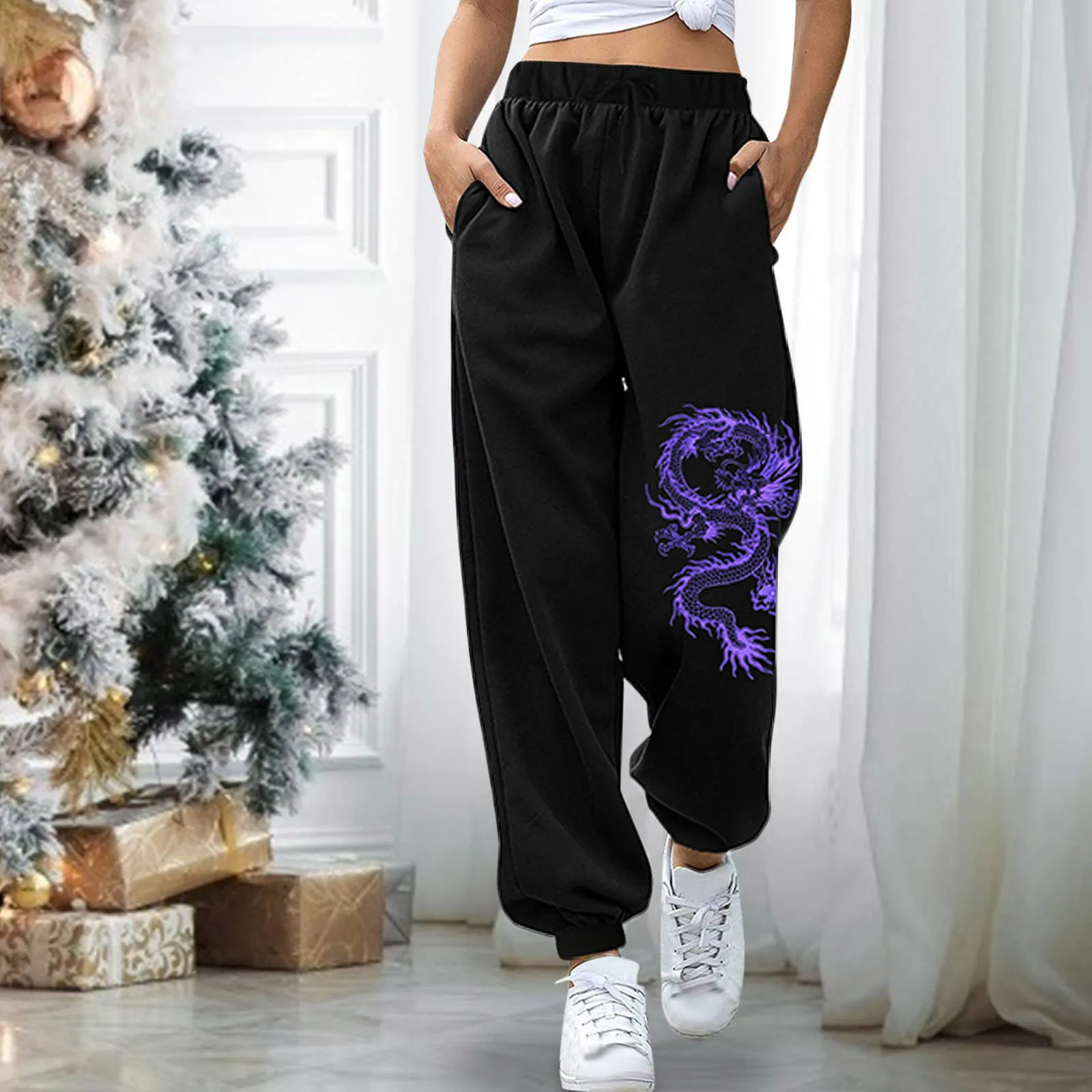 Top Trends: Women Sweatpants Harajuku Cartoon Printed Sports Leisure Wide Leg Pants Drawstring Pants Jogger 2022 Spring Autumn Cargo Pants Shoppable Styles