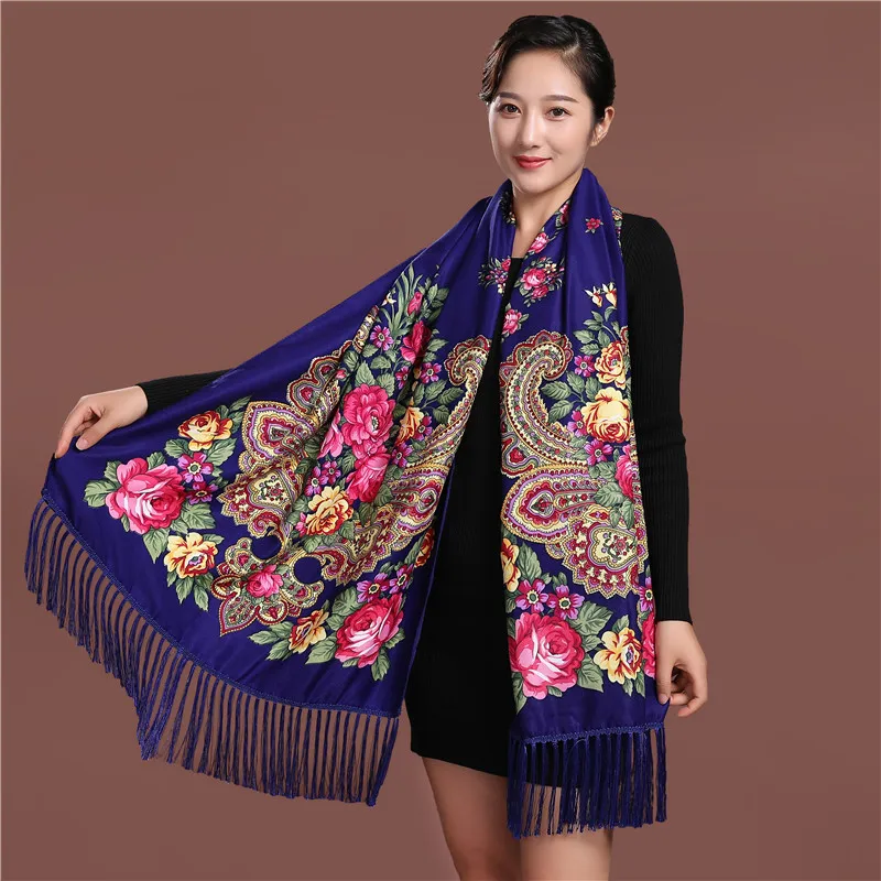 Top Trends: Russian Style Luxury Floral Printed Women Scarf Ethnic Fringed Shawl Babushka Hijab Head Wraps Lady Travel Sunshade Scarves Shoppable Styles - Image 4