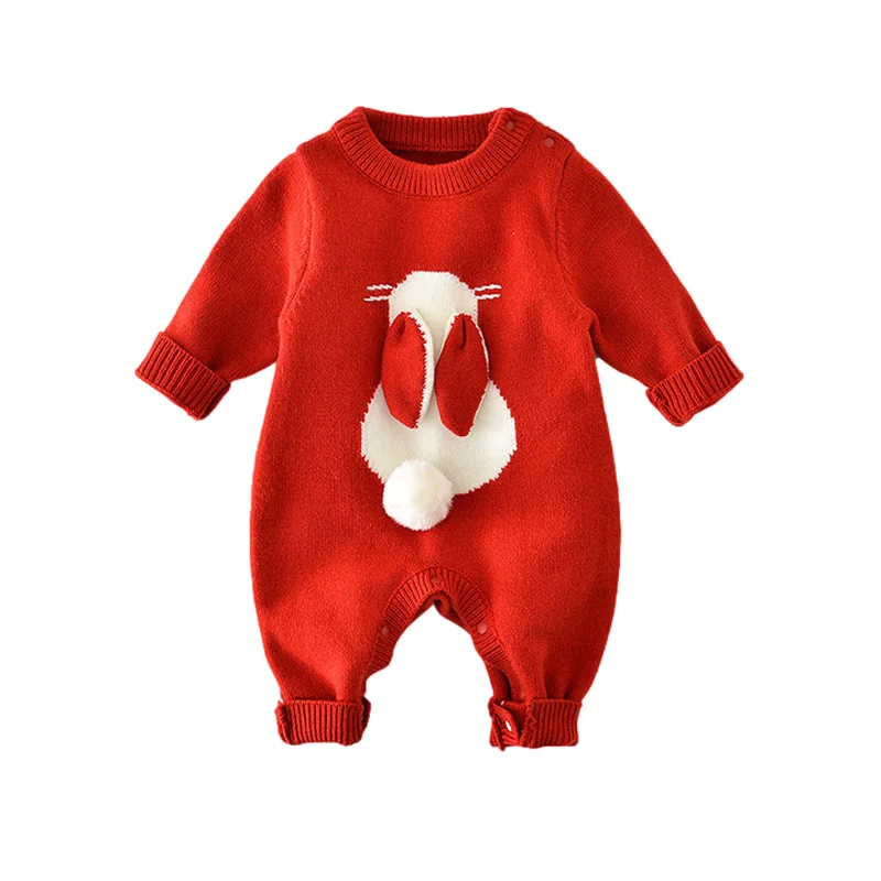 Top Trends: Cute Bunny Knit Jumpsuit For Kids Autumn Winter Baby Romper Red Christmas Clothes Newborn One-Piece Onesie Toddler Girls Outfit Shoppable Styles