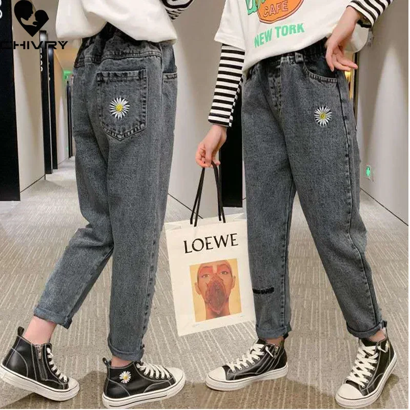 Top Trends: New 2022 Kids Fashion Jeans Long Trousers Pants Girls Classic Denim Flower Embroidery Pants Baby Jeans Spring Autumn Jeans Shoppable Styles - Image 3