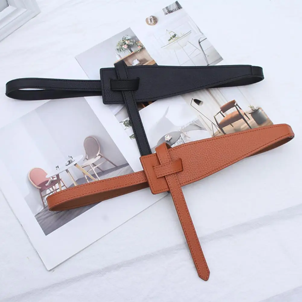 Top Trends: Retro Design Women Belt Fashionable Korean Style Women's Faux Leather Belt Irregular Shape Adjustable Knot Long For Suit Shoppable Styles