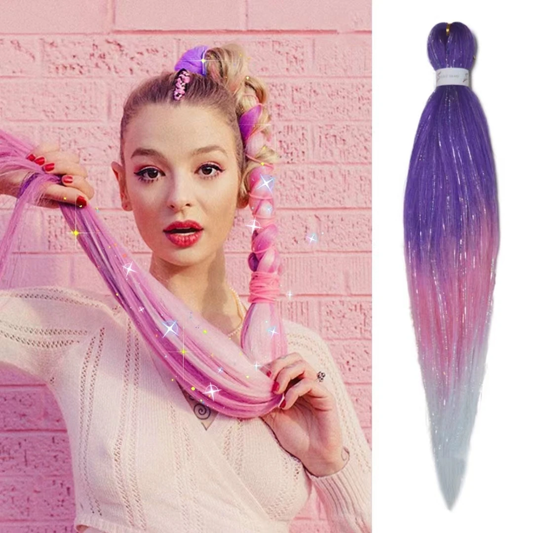 Top Trends: Purple Pink White 3 Tones Ombre Straight Braids Blend Hair Tinsel Festival Rave Hair Extensions For Girls Crazy Hair Day Braids Shoppable Styles