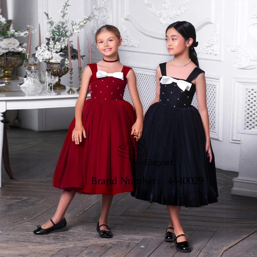 Top Trends: Spaghetti Strap Square Collar Flower Girl Dresses Dance Sleeveless Ankle Length Christmas Gown 2023 New Beads فساتين اطفال للعيد Shoppable Styles