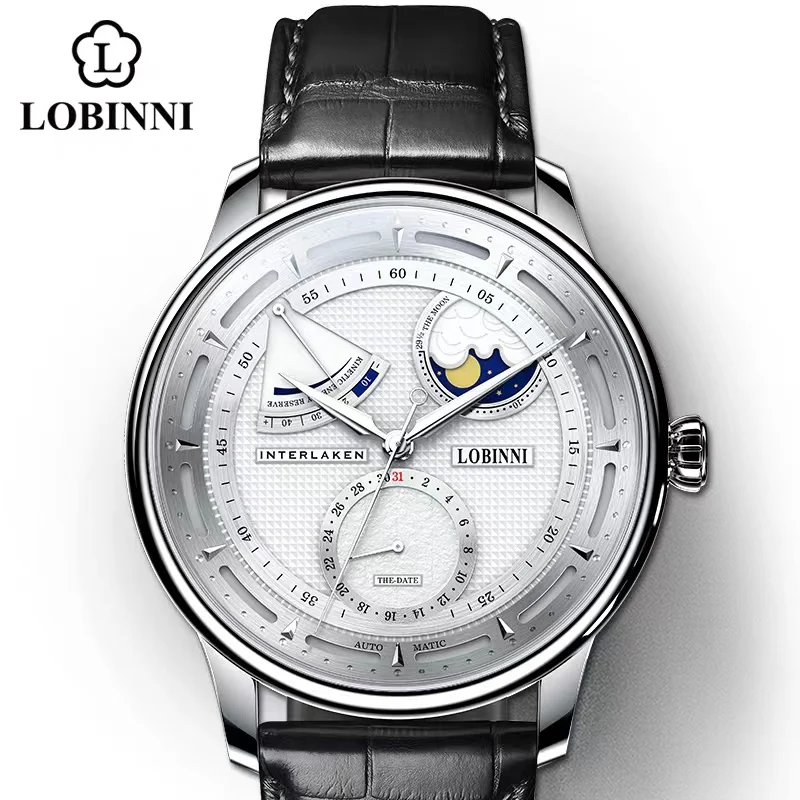 Top Trends: Lobinni Moon Phase Seagull Watch Mechanical Automatic Watches Mens Business Water Resistant Tianjin Movement Male Wristwatch Shoppable Styles